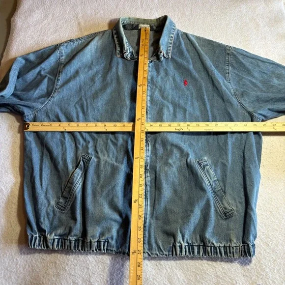 Vintage Polo Ralph Lauren Denim Harrington Jacket XL Blue Made in USA 90s Pony - Picture 5 of 7